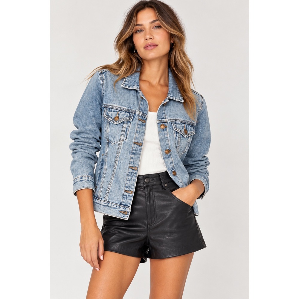 Lucky Brand Women Denim Jacket Medium Blue Trucker Classic Cotton Outerwear